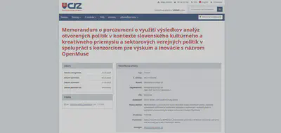 Reprex’s [Smart Policy Documents](/apps/smart-policy-documents/) technology will be used to monitor the national cultural and creative industry policies of the Slovak Republic. See [Central Register of Contracts](https://www.crz.gov.sk/zmluva/7645338/) (in Slovak).