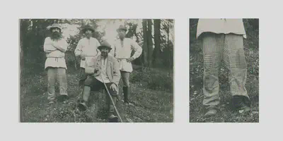 The Trousers of a Seto man in the village of Võmmorski in Setomaa municipality (TextileBase [Q331](https://reprexbase.eu/textilebase/Item:Q331)) is a detail from the photo collection of the Estonian National Museum’s item Johannes Pääsuke: Seto men in the village of Võmmorski in Setomaa municipality (1913). The original photo: *Setu mehed Võmmorski külas Setomaa vallas*, [ERM Fk 213:172](https://www.muis.ee/museaalview/610034), Eesti Rahva Muuseum (in TextileBase [Q332](https://reprexbase.eu/textilebase/Item:Q332)).
