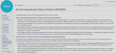 [Slovak Comprehensive Music Database (working demo)](https://reprexbase.eu/demo/index.php?title=Slovak_Comprehensive_Music_Database_(SKCMDb))